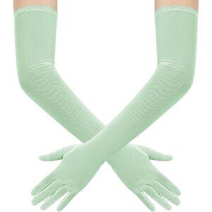 Women's Tulle Light Mint Long Stretchy Gloves Halloween Party Wedding Costume